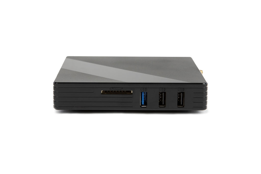 Side view of the CrownTV NEO player showing USB ports and a card slot
