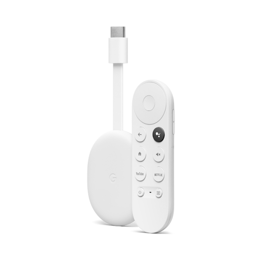 The HD Version of Chromecast with Google TV in Snow with a color swatch for Snow