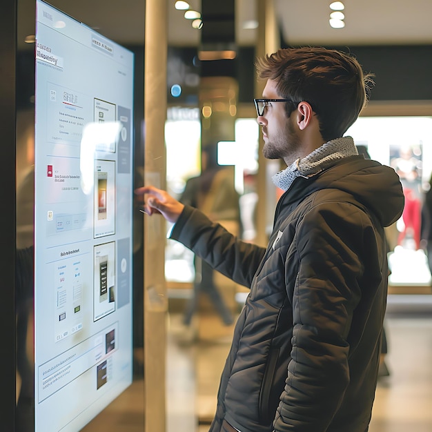 man in a black jacket pointing at a screen with a picture on it